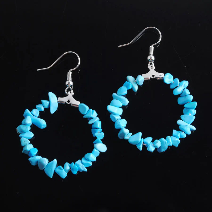 

WOJIAER Natural Gem Stone Dangle Earring Blue Turquoises Chip Bead Healing Unique Jewelry for Women PW9119