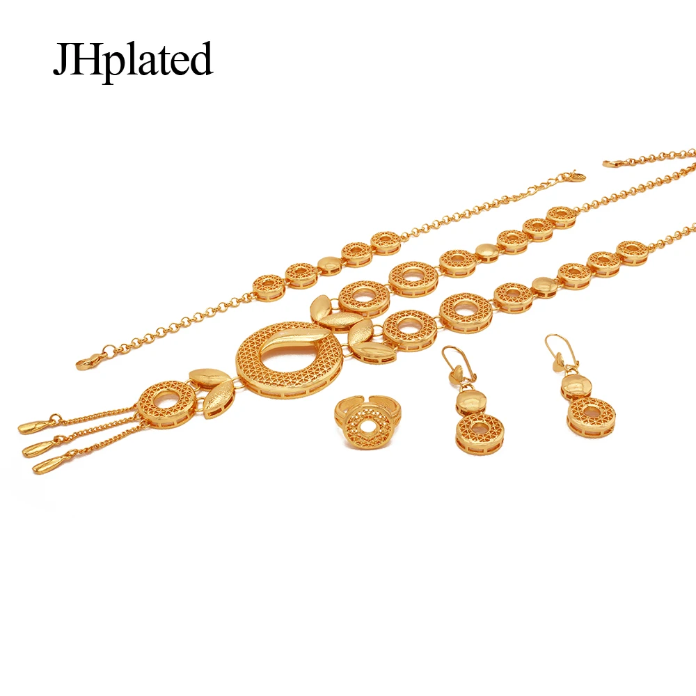Дубай 24 к Модные Позолоченные Свадебные Ювелирные наборы ожерелье серьги
