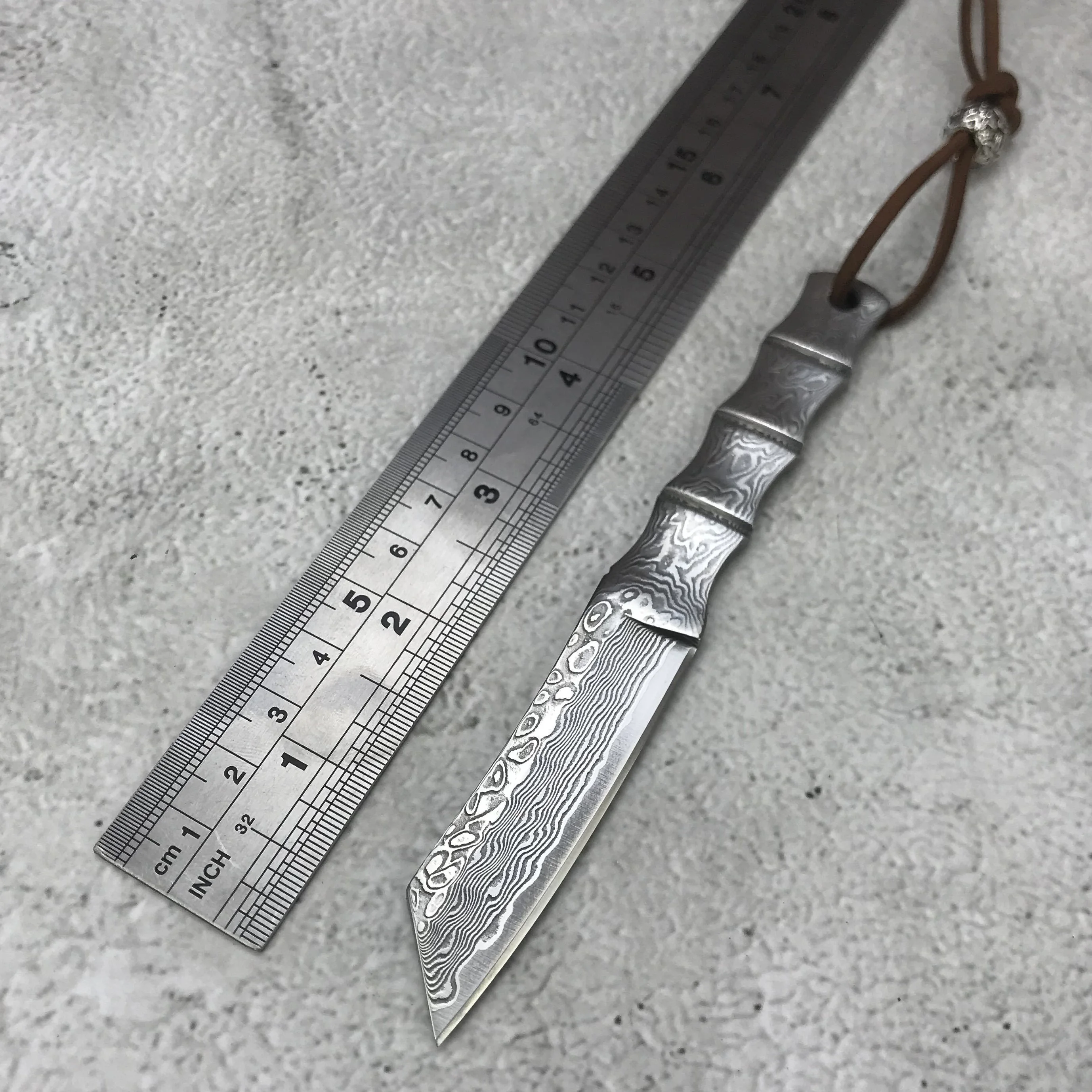 

Damascus Steel Bamboo Joint Small Straight Knife Pure Handmade Dagger Knife Damascus Steel Blade Outdoor Survival