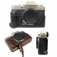 genuine cowhide leather half body camera case cover for fujifilm x t200 xt200 x t200 with battery opening