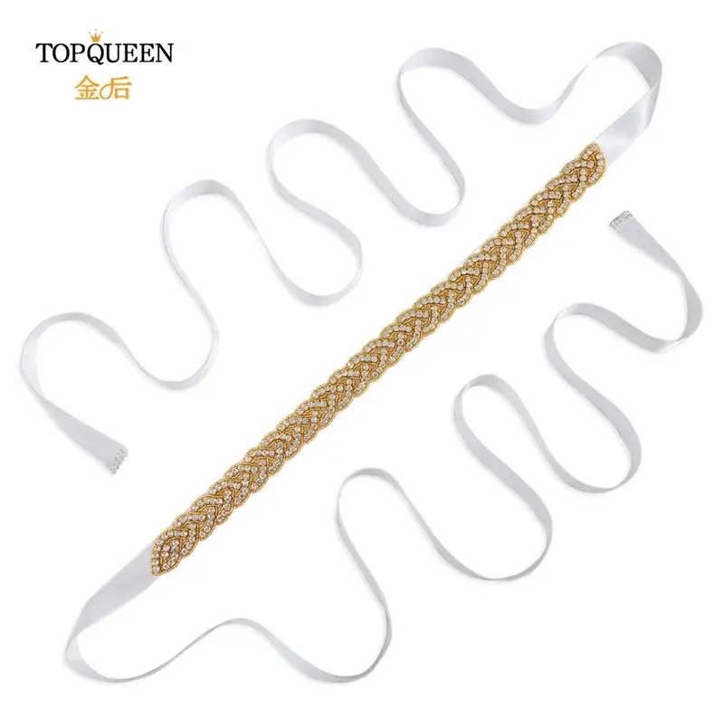 TOPQUEEN S216-G золото талия пояс необычные Стразы кушак Золотые бусы свадебный пояс золотой пояс для женщин ремни свадебные sashs Свадебные - Цвет: White
