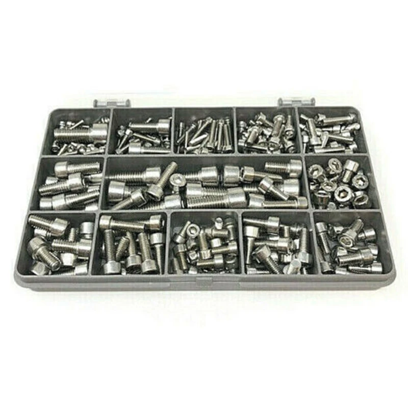 

220Pcs Socket Cap Screws M3 M4 M5 M6 M8 DIN912 Stainless Steel Socket Head Cap Screws Nuts Assortment Kit For Fasteners Tools