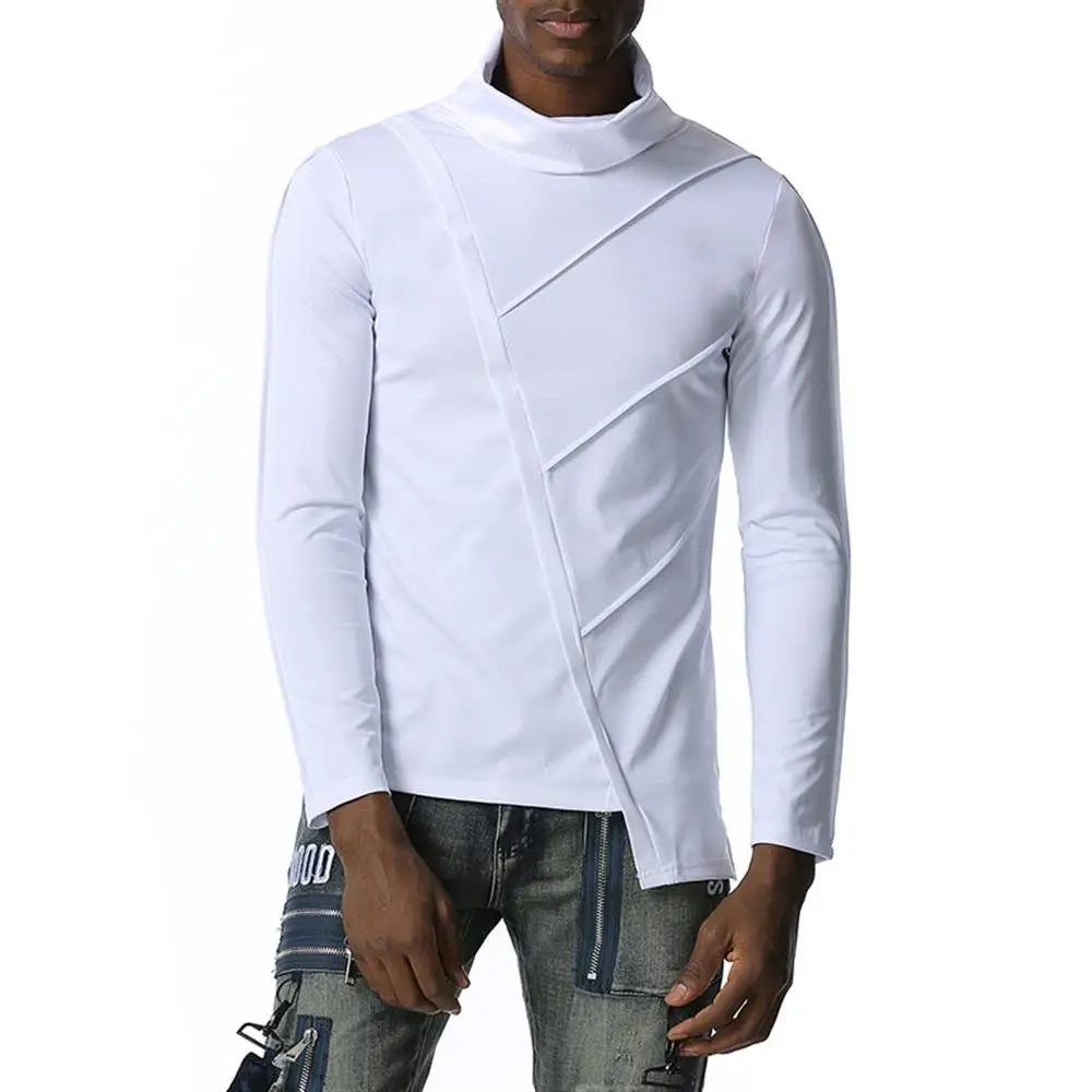 

Autumn Winter Warm Stand Collar T-Shirt Irregular Plain Long Sleeve T-Shirt Casual Loose Pullover Jumper Top Tee Mens Clothing