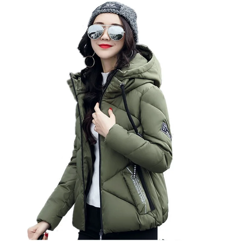 

Warm Slim Woman Winter Short Coats and Jackets Cotton Solid Fashion Padded Jacket Hooded Pockets Woman Coats