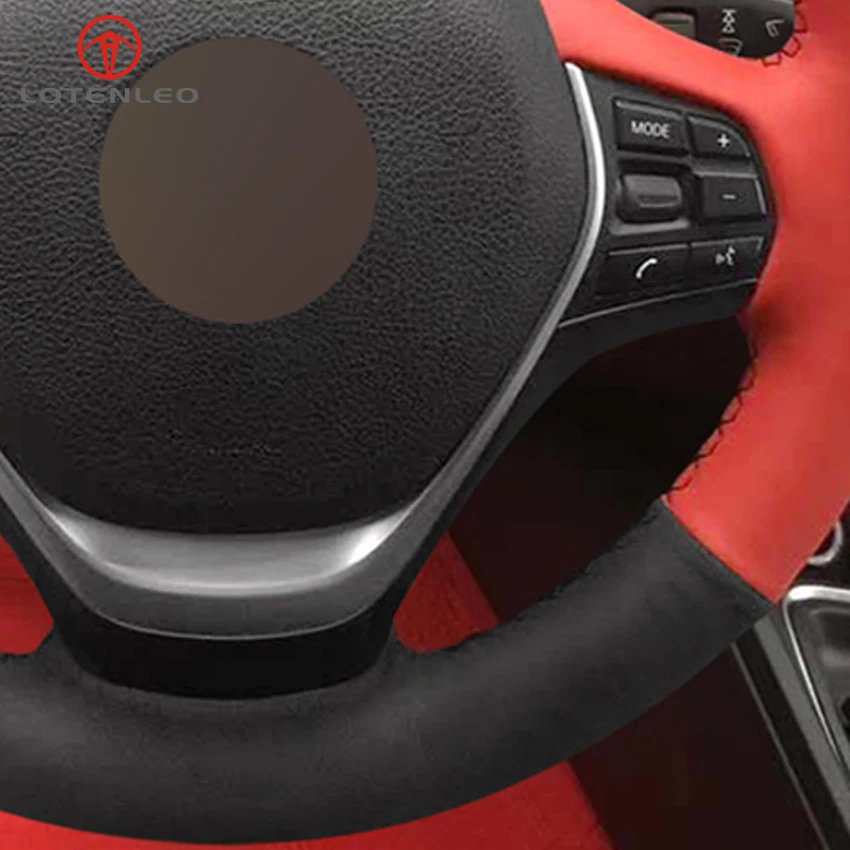 

LQTENLEO Black Suede Red Yellow Leather Car Steering Wheel Cover for BMW 3 Series F30 F31 F34 318i 320i 320d 328i 330i 335i 340i