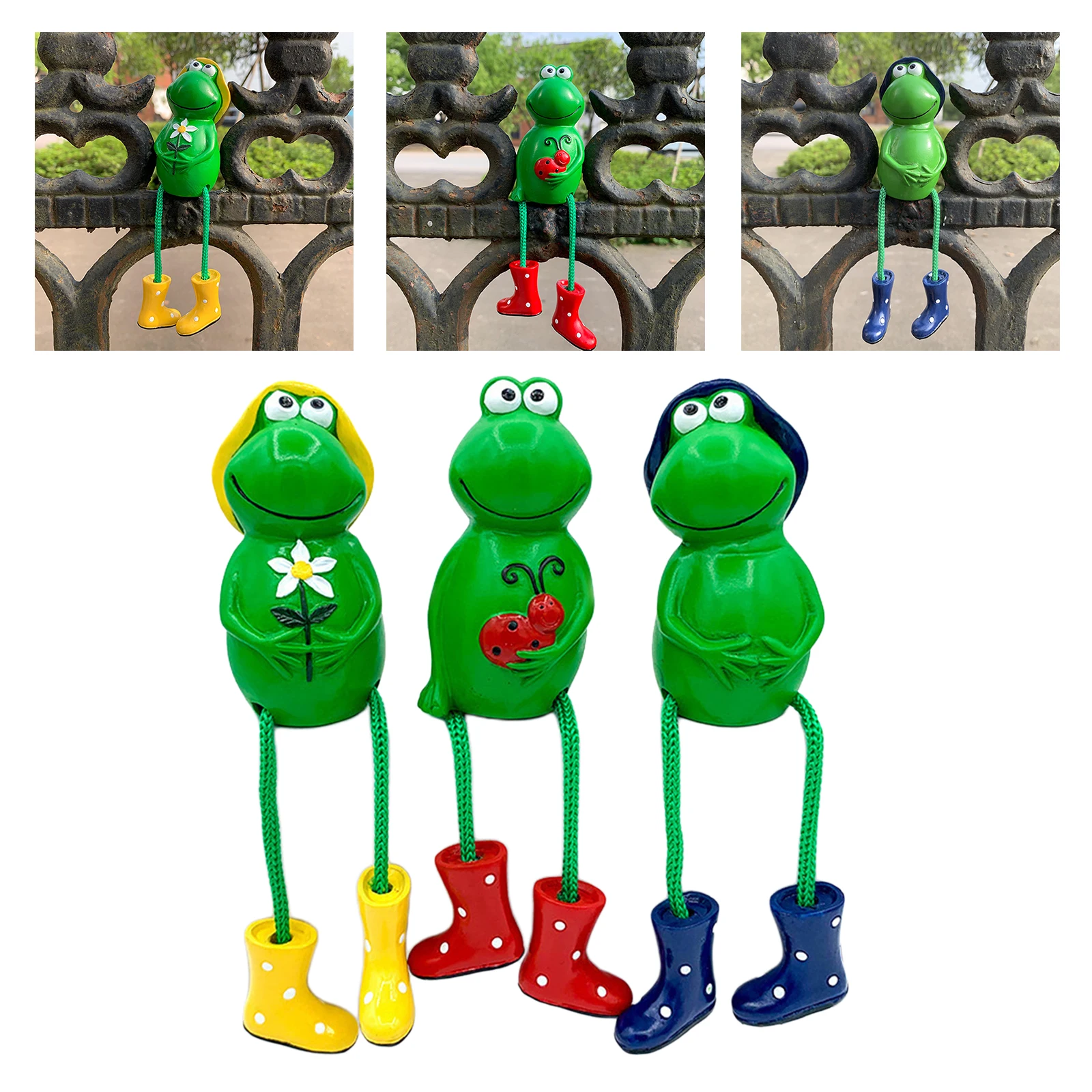 

Pack of 3 Frog Figurines Sitting Statue Dangling Legs Ornaments