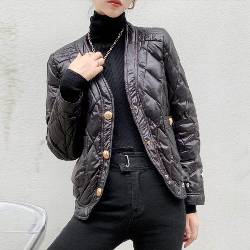 Пуховик женский зимний однобортный ультралегкий пуховик без воротника парка с