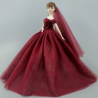 dark red fashion doll dress wedding dresses for barbie doll outfits evening party gown long dress clothes 16 toys for children