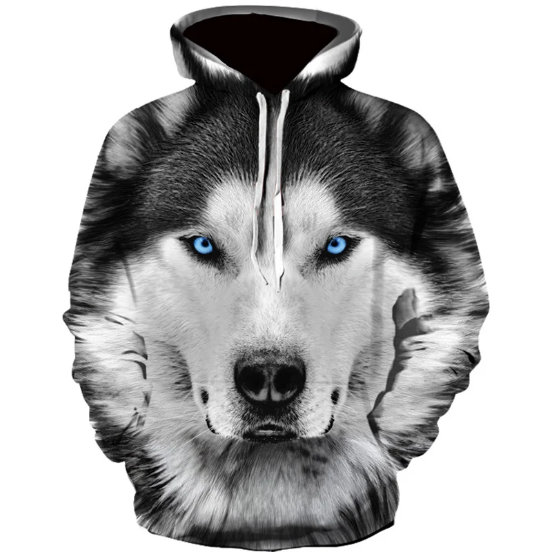 

2021 men's hoodie fashion 3D wolf print loose streetwear funny new autumn