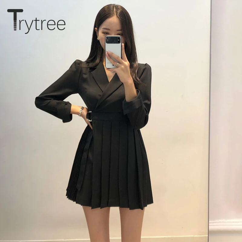 Trytree 2020 весеннее женское платье повседневное с отложным воротником однотонное 2