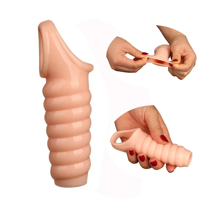 

LY Flesh Men Delay Lock Sperm Fine Male Condom Penis Extender Sleeve Erection Enhancer Dick Cock Ring Sex Toys Intimate Goods