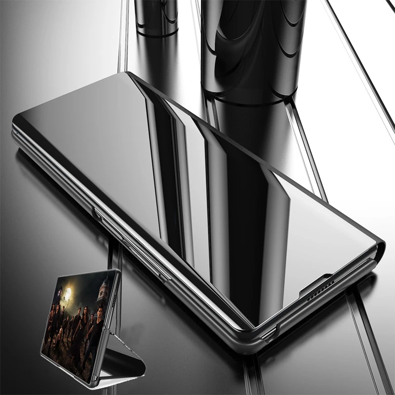 Flip Mirror Case For Samsung Galaxy Z Fold 3 5G Leather Clear Transparent Time display Stand Back Phone Cover Capa Fold3 Fold2