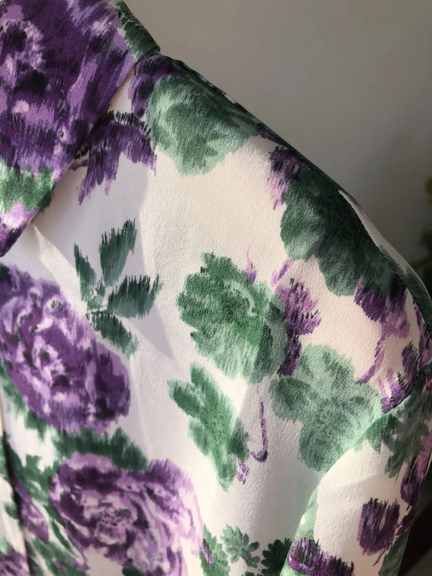 

2021 New Paris Luxury Style Purple Flower Print SILK SHIRT