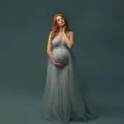Элегантное синее Тюлевое платье с объемными цветами, платье для беременных с лямкой на шее без рукавов, платья для беременных, платья для фотографирования, платья для будущей мамы
