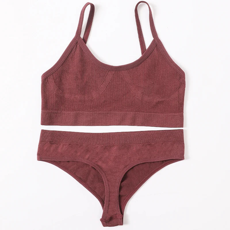 

Women Bra Panties Set Sexy G-String Push Up Bra Crop Top Seamless Underwear Fitness Active Bra Top Thongs Female Lingerie