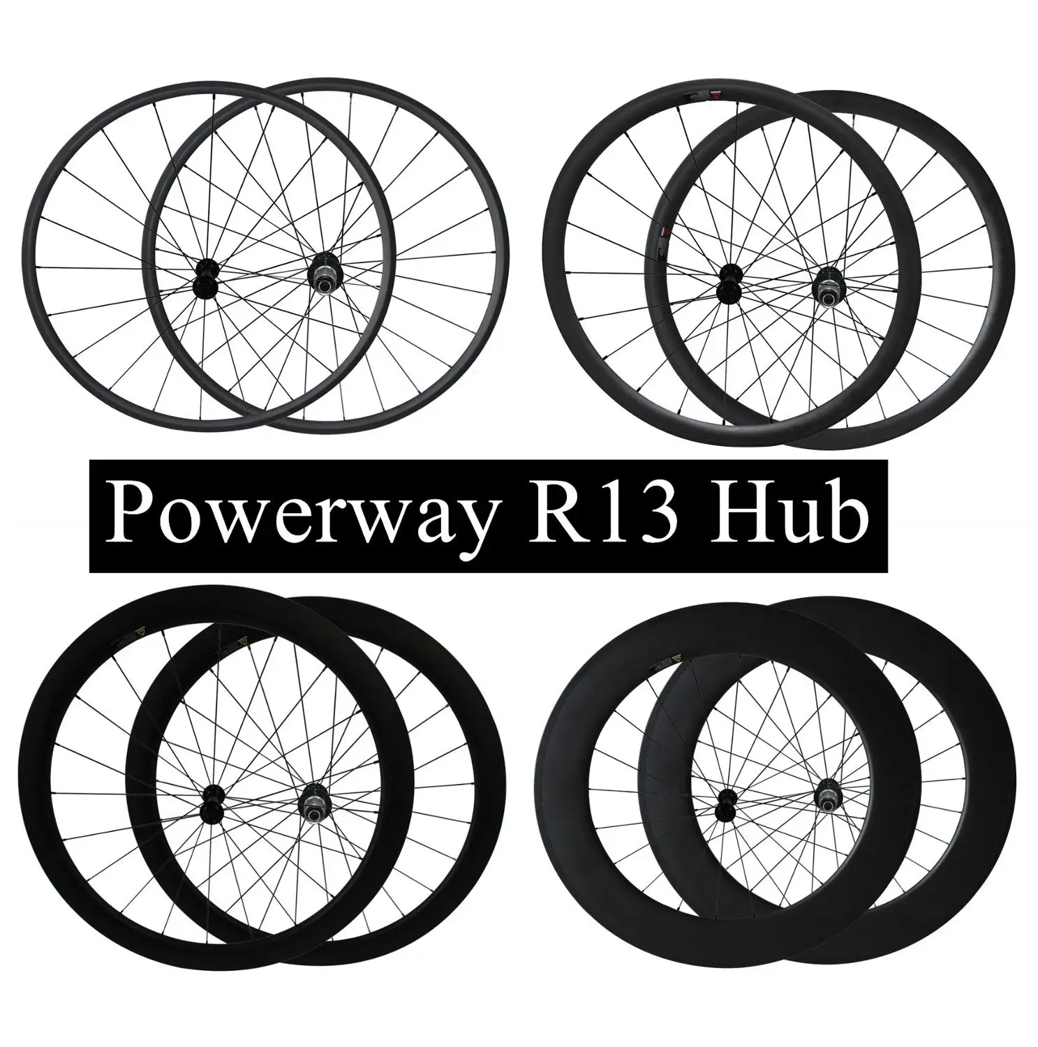 V brake Carbon Wheels с Powerway R13 Hub CN424 Spokes 700C Road комплект велосипедных колес Φ 34/50/60/88 мм Deep|carbon
