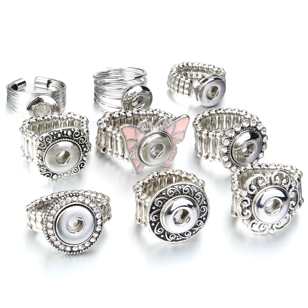 New Crystal Snap Button Ring 12mm Buttons Jewelry Elastic Adjustable Mini Rings for Women Gift | Украшения и аксессуары