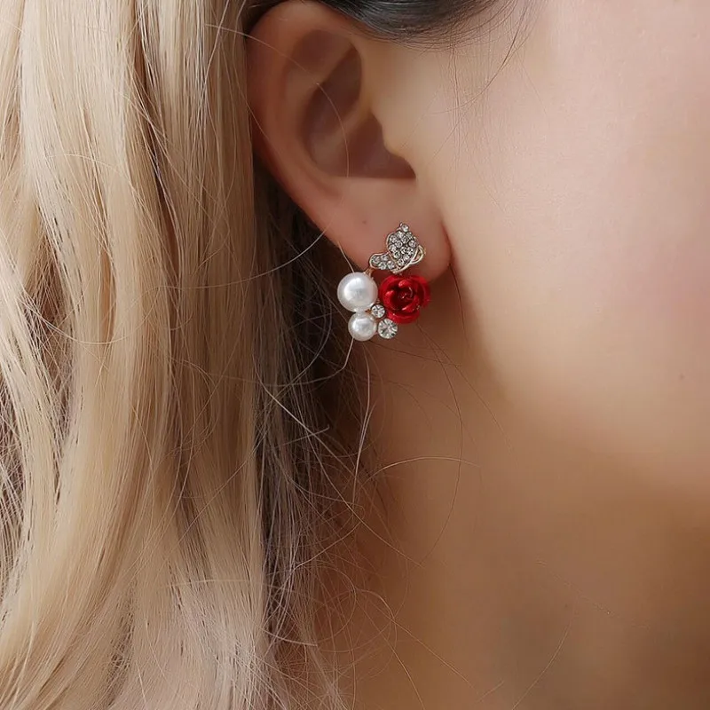 

Fashion Women Rhinestone Pearl Rose Flower Butterfly Clip Earrings Party Jewelry Gifts