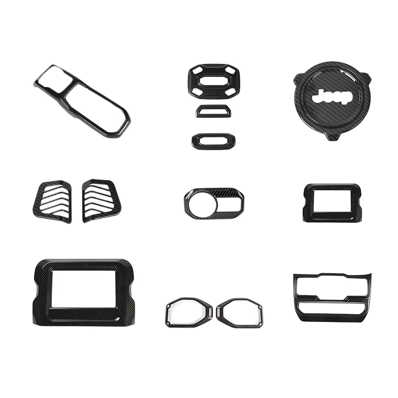 Carbon fiber 11 pcs MOPAI молдинги для интерьера из углеродного волокна, декоративный Комплект для салона автомобиля, наклейка для Jeep Wrangler JL+ автомобильные аксессуары - Название цвета: Carbon fiber 11 pcs