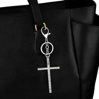 big cross charms keychains for women men crystal silver color metal key chain pendant alloy jewelry accessories kch a02