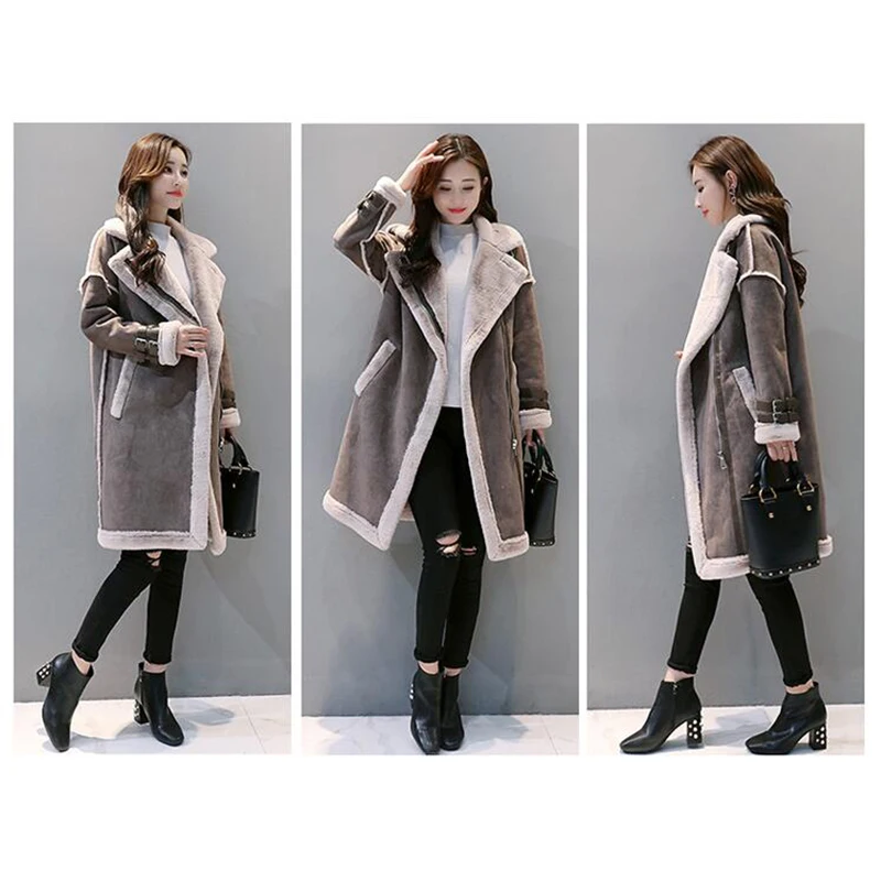 Женское замшевое пальто на молнии длинное мотоциклетное из искусственной кожи