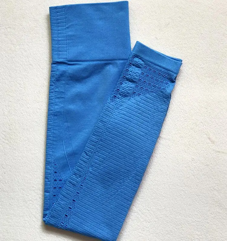 blue Высокая Талия Йога Спортивные Леггинсы для женщин Бесшовные выдалбливают колготки дышащие быстросохнущие фитнес, тренировки, спорт - Цвет: blue
