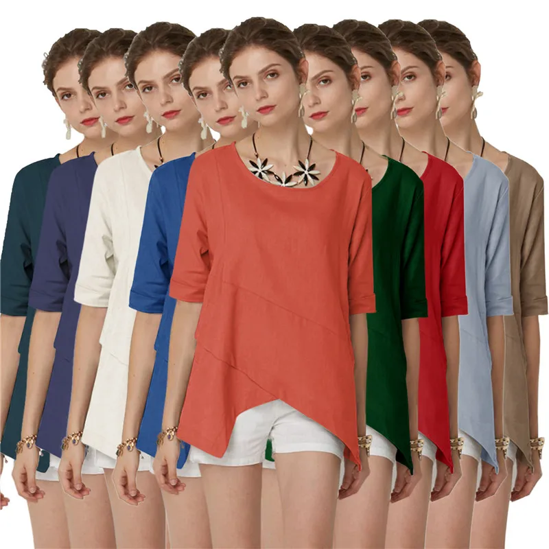 

New arrival Cotton linen women t-shirt short sleeve summer spring tees female T shirt Clothing tops plus size 5XL drop shipping
