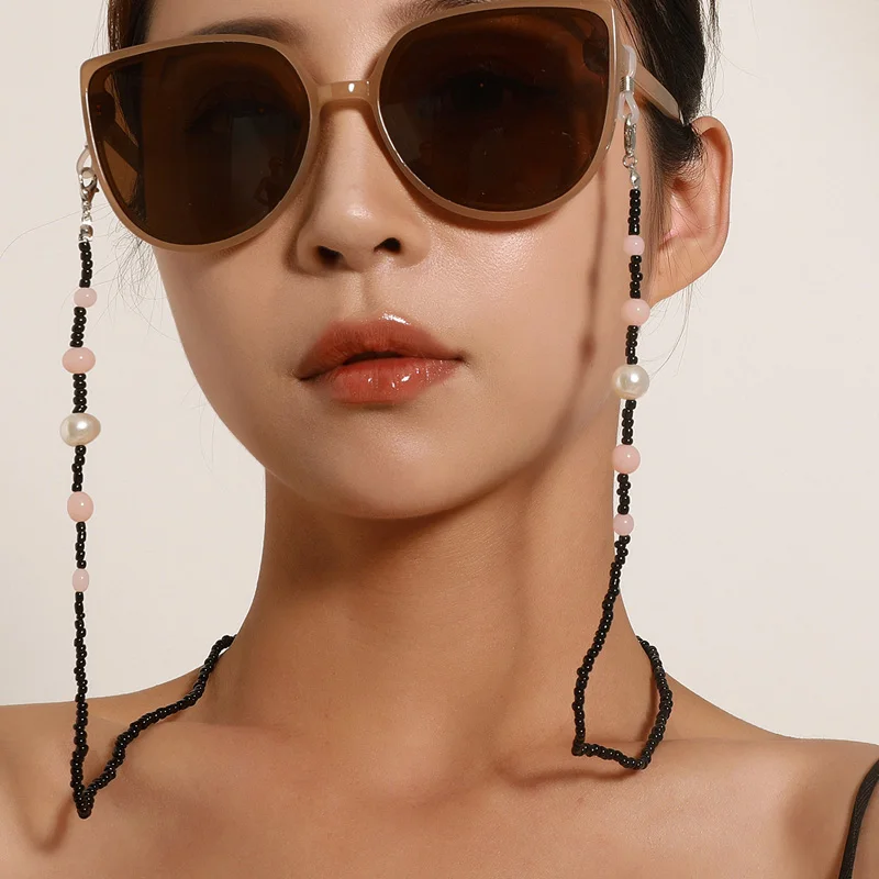 

1PC Fashion Sweet Women Glasses Chain Black Color Beaded Eyeglass Lanyard Anti Slip Sunglasses Strap Spectacles Cord Accessories