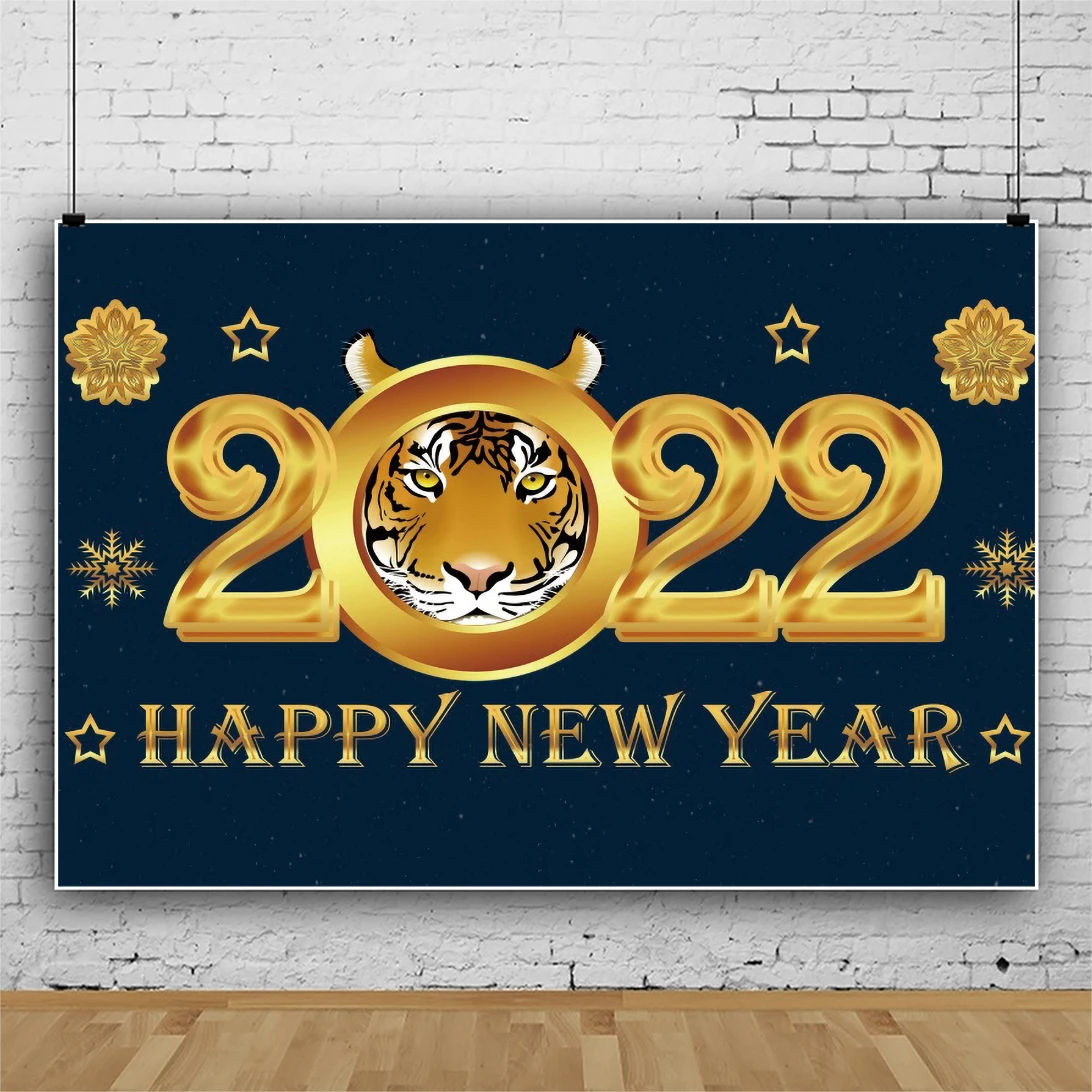

DAWNKNOW Photography Background Backdrop 2022 Tiger Gold Happy New Year Family Party Decorate Banner Shoot Photo Studio