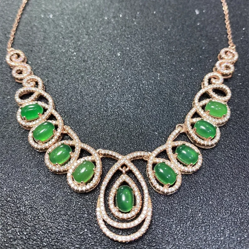 

NATURAL REAL GREEN CHALCEDONY LUXURY PARTY NECKLACE 0.6CT*9PCS GEMSTONE FREE SHIPPING 925 STERLING SILVER FINE JEWELRY Q28253
