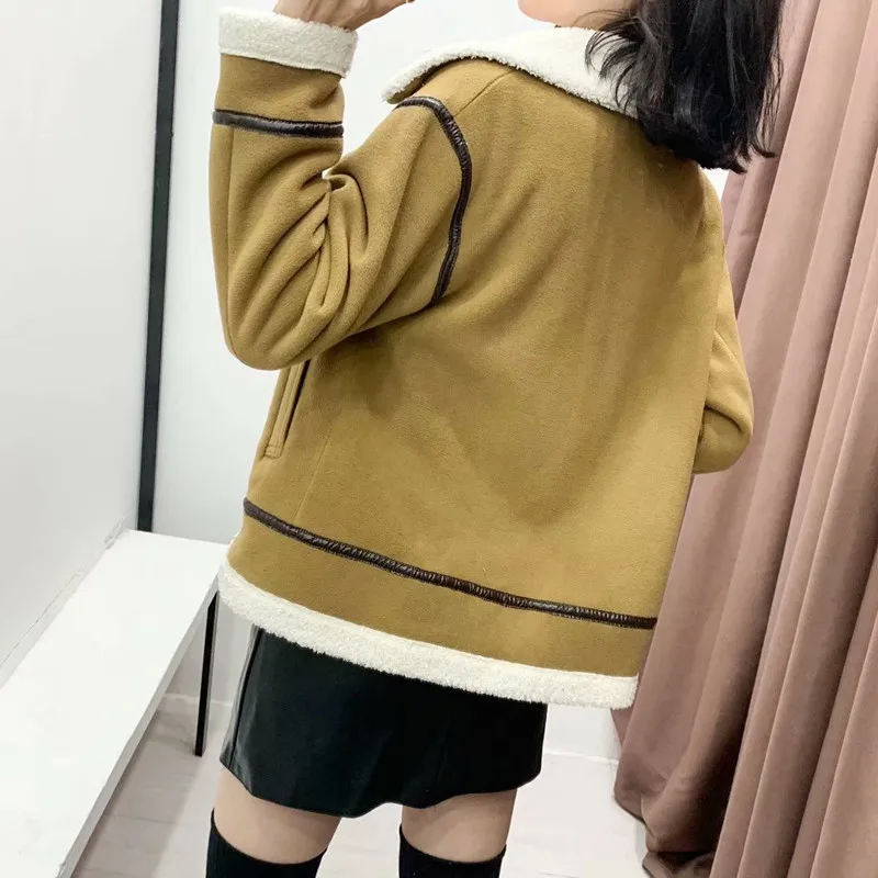 

2020 Autumn And Winter New Fashion Imitation Lamb Fleece Polar Fleece Women's Jacket Lapel Solid Color Loose All Match Coat C118