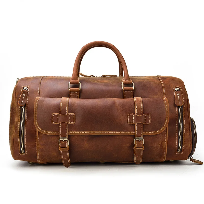 Luxury leather travel bag 50cm men's leather handbag shoulder diagonal bag with shoe position luggage bag
