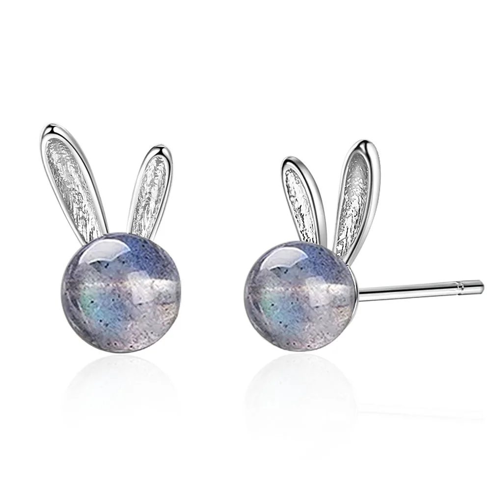 

WANGAIYAO natural blue moonstone rabbit earrings female forest small fresh earrings transfer small earrings