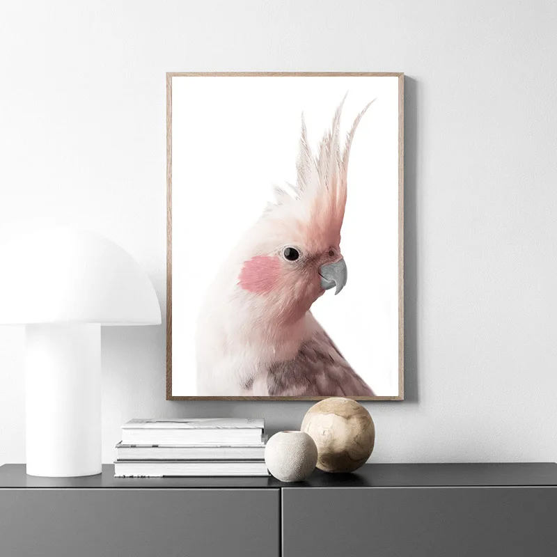Холщовый постер с изображением розового попугая и птиц Настенная картина