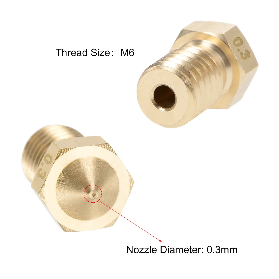 

uxcell 10pcs 0.3mm 3D Printer Nozzle Head M6 Thread Replacement for V5 V6 2mm Extruder Print Brass