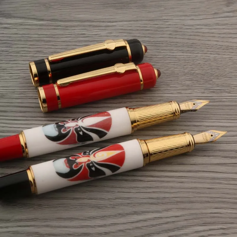

New Ceramics 9003 Fountain Pens Metal Red Black Facial Design Of Peking Opera Student Stationery Office Supplies Golden Ink Pens