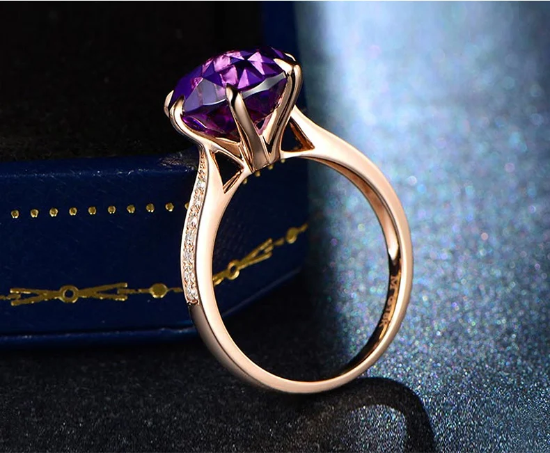 Женское кольцо из чистого золота в форме сердца с аметистом 2020 | Украшения и