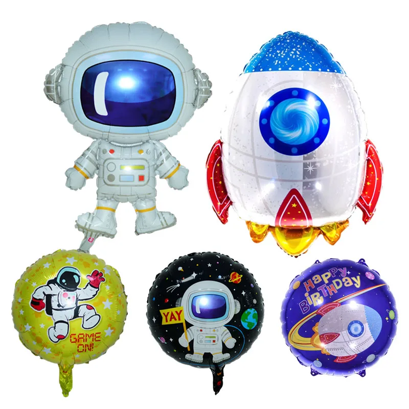 Воздушные шары латексные фольгированные с космосом космонавтом ракетой