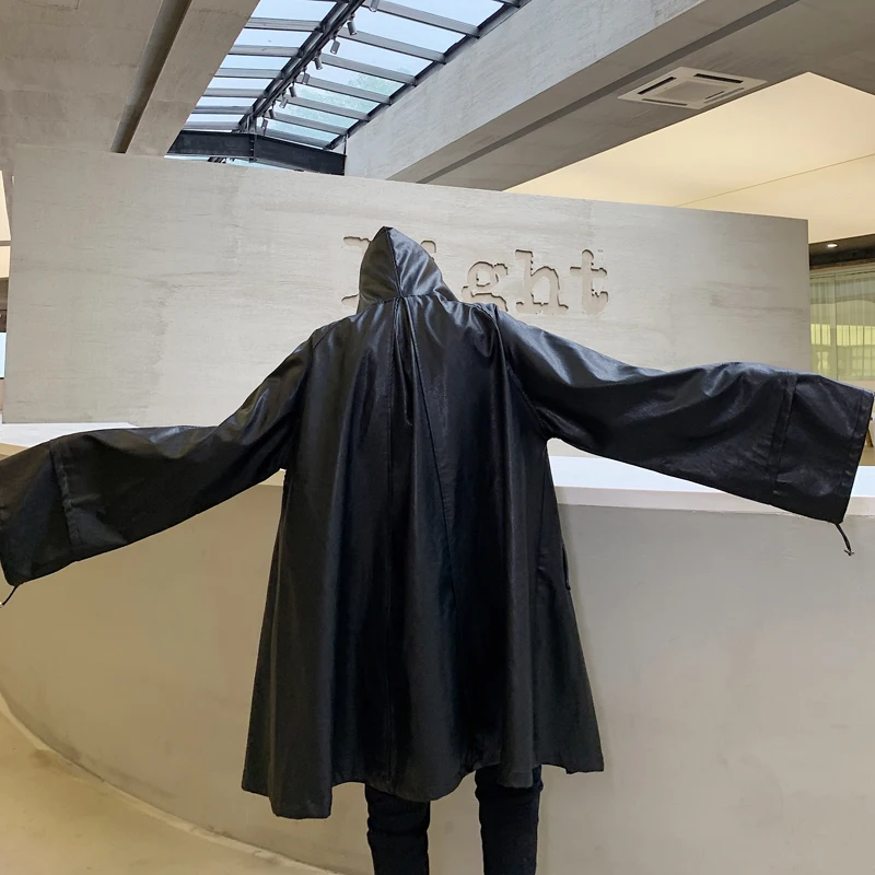 Куртка мужская кожаная с капюшоном модная ветровка в стиле хип хоп Готическая