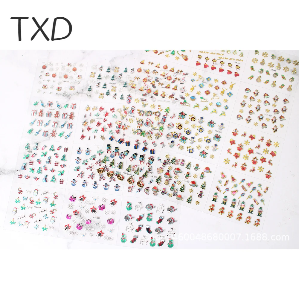 

TXD 24PCS 3D Gold and Silver Christmas Three-Dimensional Laser Nail Art Christmas Stickers Nail Decals Hot