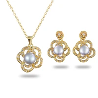flower shaped jewelry set yellow gold filled tiny zircon pendantearrings womens accessories