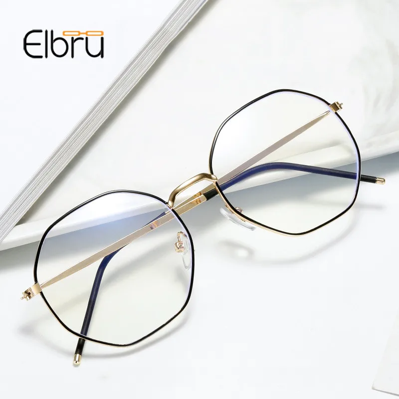 Elbru Anti-blue Light Metal Eyeglasses Frame Women Men Clear Lens Glasses Fake Glasses Irregular Optical Glasses Frame