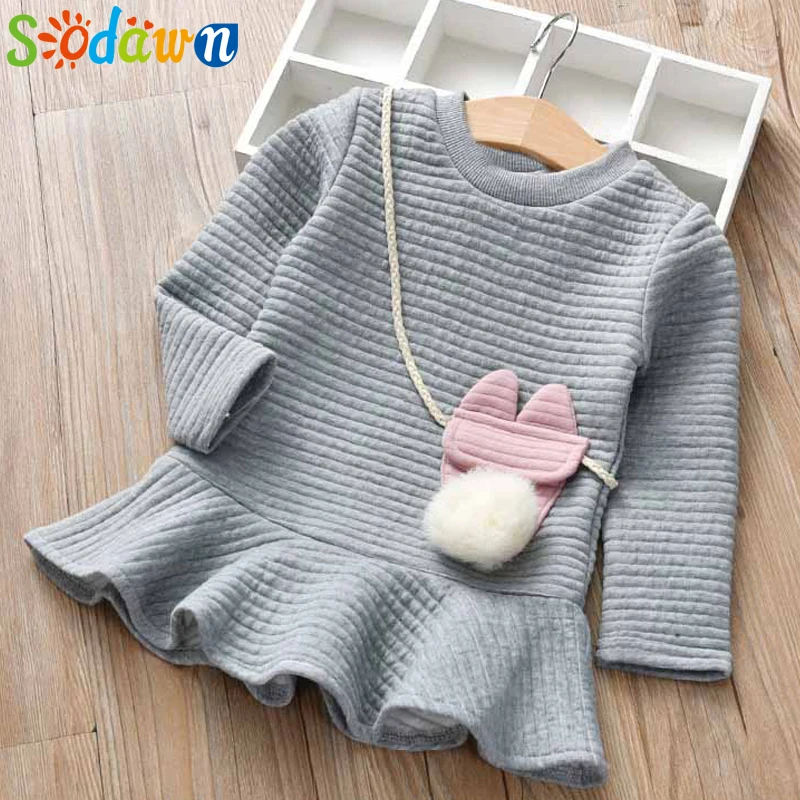 

Sodawn Girls Dress Autumn And Winter Princess Girls Dresses Fashion Cartoon stripe Kids Dress Children's clothes