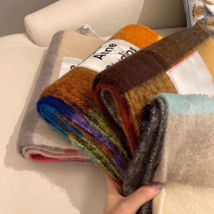 AC брендовый зимний женский шарф Двусторонняя решетки бахромой Радуга