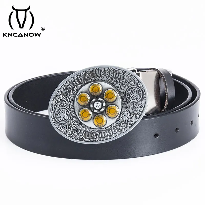 Smith&Wesson Fashion Whirl Men's Business Spin Handguns Bearings Bullet Buckle With Spinner Male Made Of Whole Cow Hide Belt