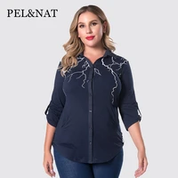 pn plus size women t shirt tee casual blue cotton female top for home outerwear v neck elasticity clothes 1601 38
