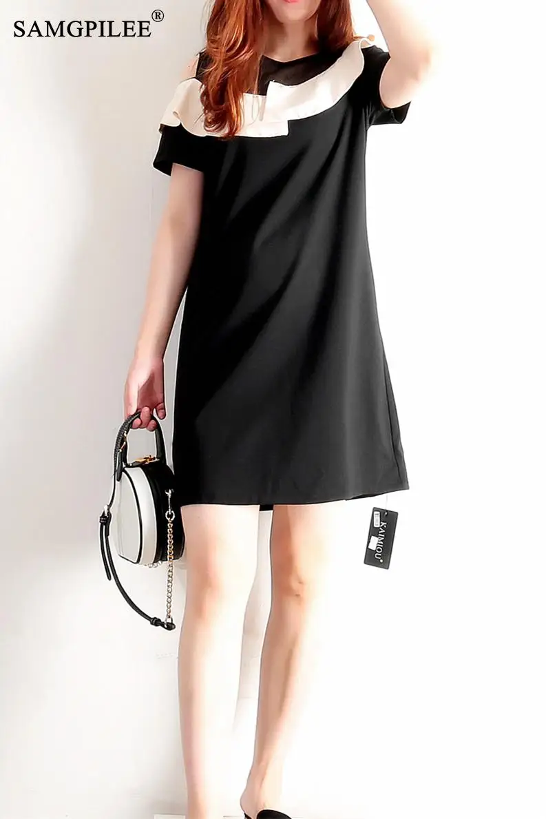 

Women Dresses Summer 2021 Office Lady A-line Patchwork Short Sleeve Ruffles Plus Size Womens Dresses Vestidos Largos Dress Women