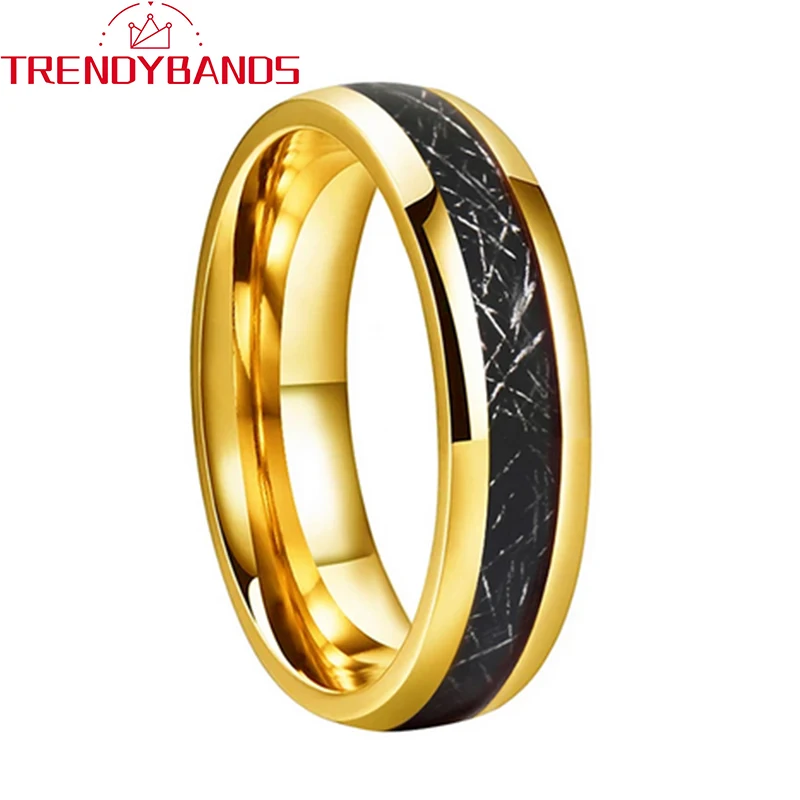 

Ring For Women Gold 6MM Tungsten Carbide Wedding Bands Engagement Rings Meteorite Inlay Domed High Polished Shiny