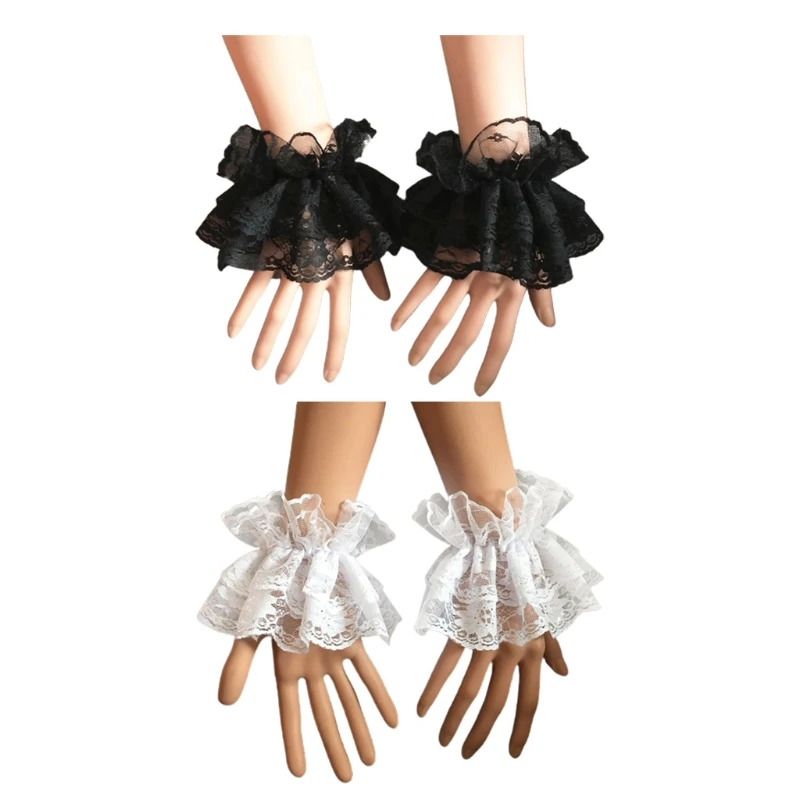 

Women Fake Hand Sleeves Wrist Cuffs Ruffled Floral Lace Elastic Bracelet Steampunk Lolita Wedding Party Prom Clothing 264E