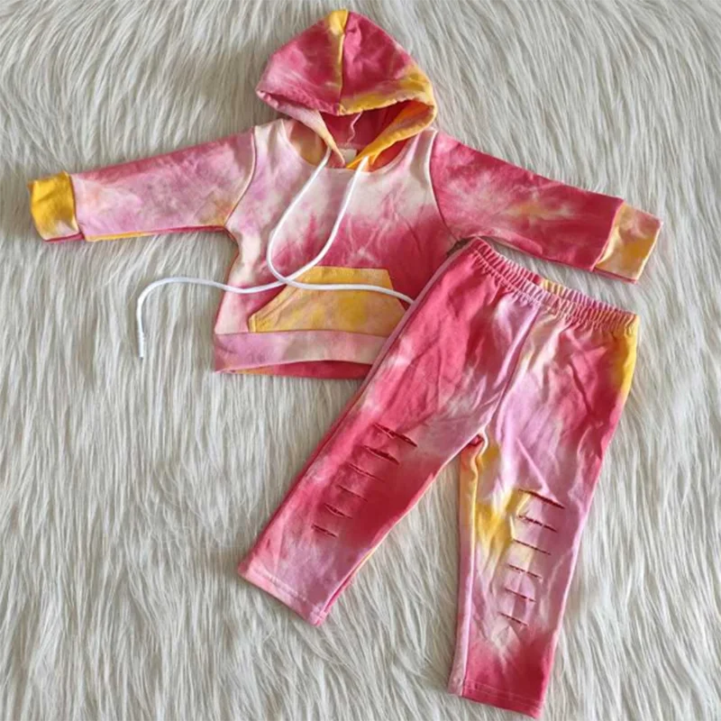 

Newborn Infant Baby Girls Clothes Kids Tie Dye Hoodie Outfits Set Rts No Moq Fall Winter Children Hooded Sweater Toddler